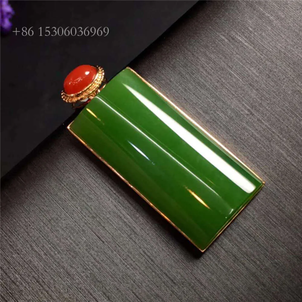 Großhandel Vintage Jasper Schmuck 33x16mm natürlicher Nephrite Edelstein Gold Anhänger