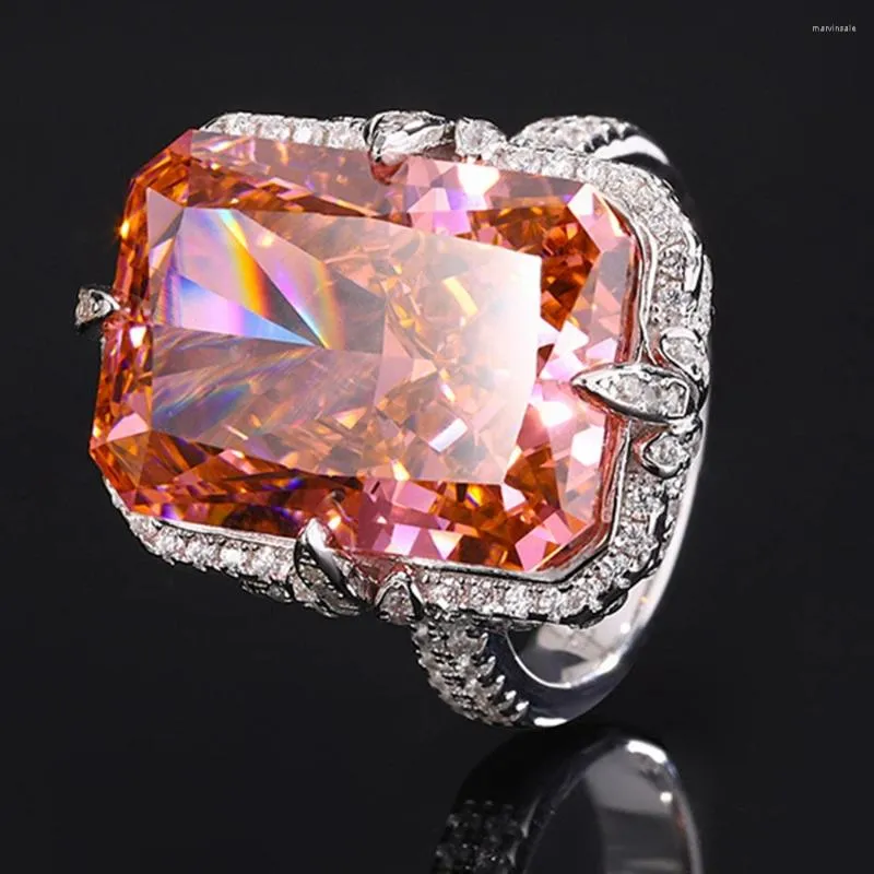 Cluster anneaux kqdance luxe solide 925 argent sterling rectangle diamant en carbone élevé avec grande pierre rose bleu bijoux fin pour femmes