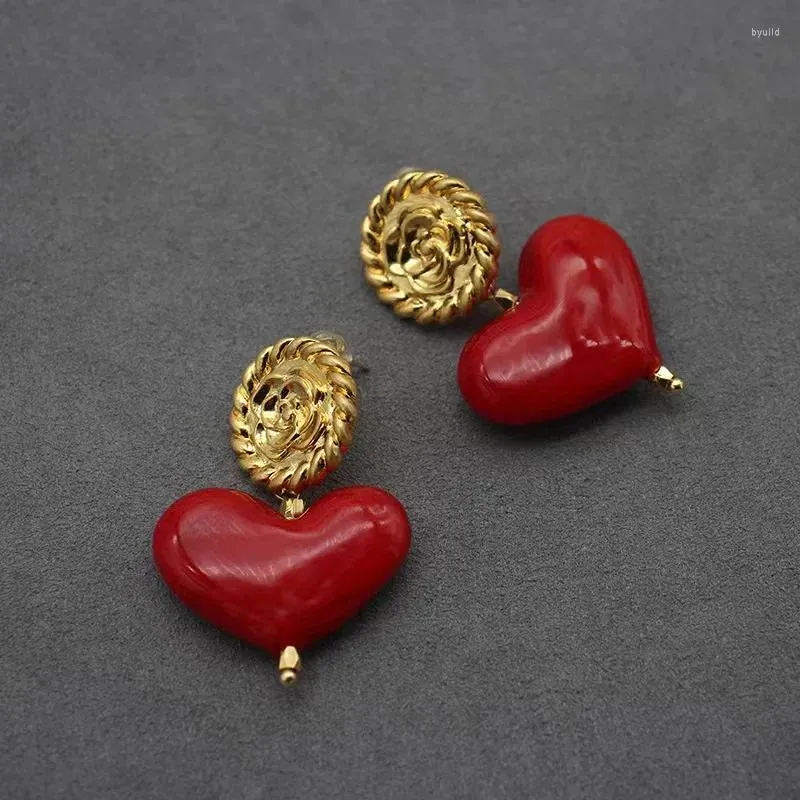 Dangle Earrings European And American Foreign Trade Medieval Minority Jewelry Red Love Hand-fired Glass Retro Female