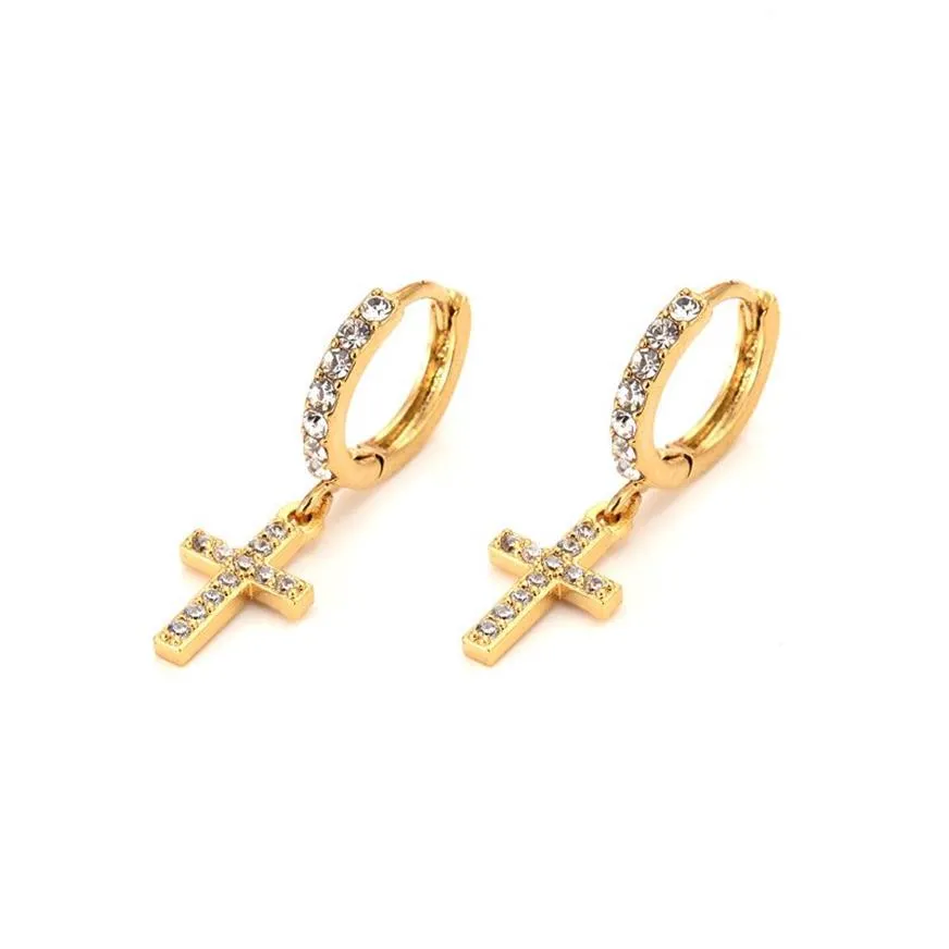 Solid Gold GF fine Charm Many CZ Inlay Cross Earrings for Women Girl Special Design Christian party Jewelry God Bless women2466
