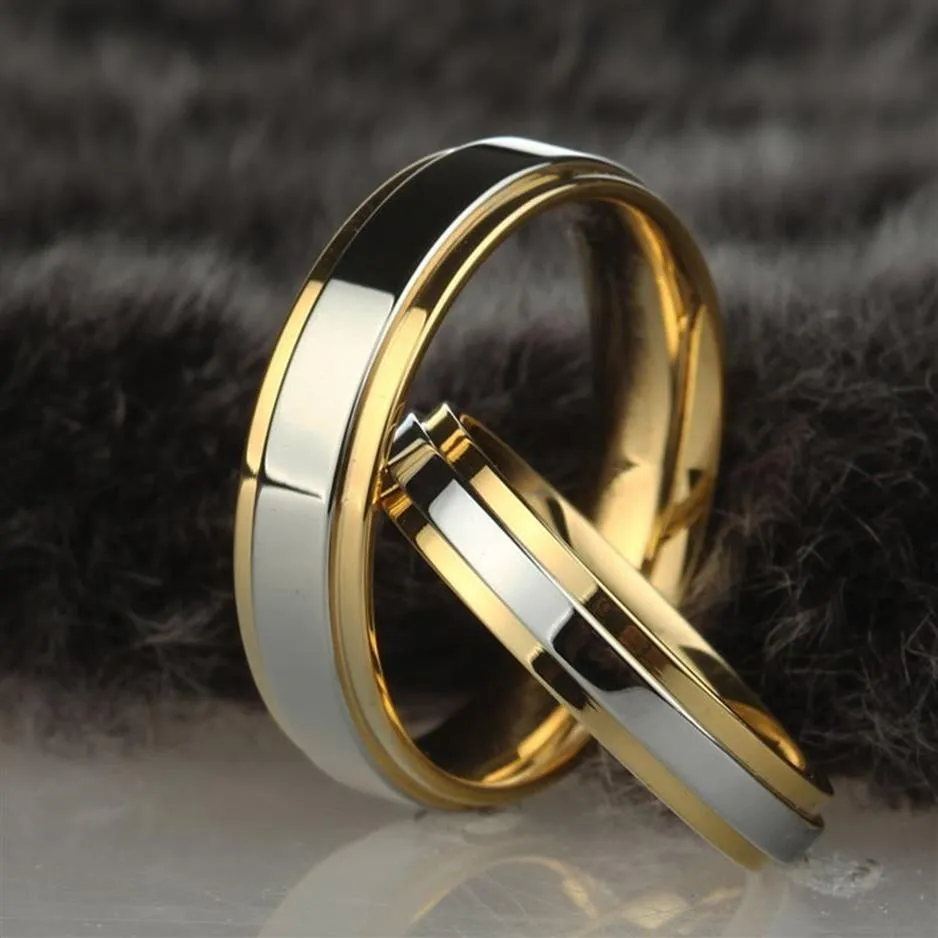 Rostfritt stål vigselring silver guld färg enkel design par allians ring 4mm 6mm bredd band ring för kvinnor och men254s