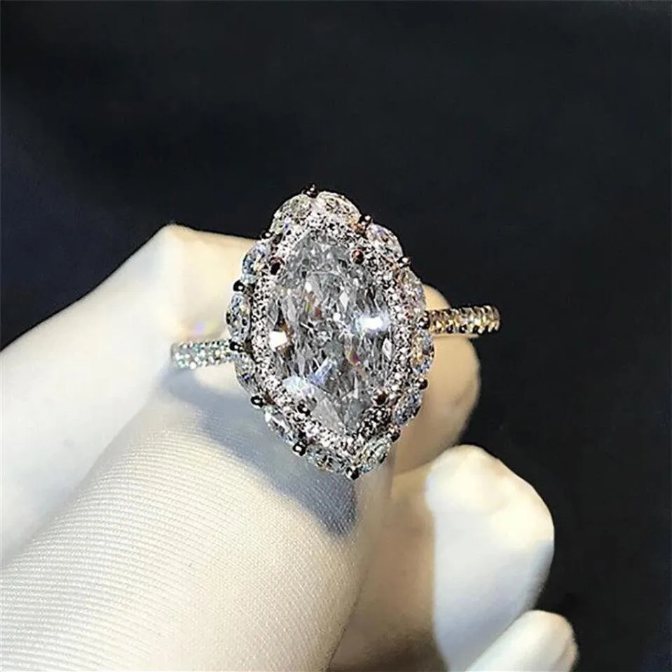 Größe 6-10 einzigartiger Luxusschmuck 925 Sterling Silber Marquise Schnitt weiße Topaz CZ Diamond Gemstones Eternity Women Ehering Band Ring220d