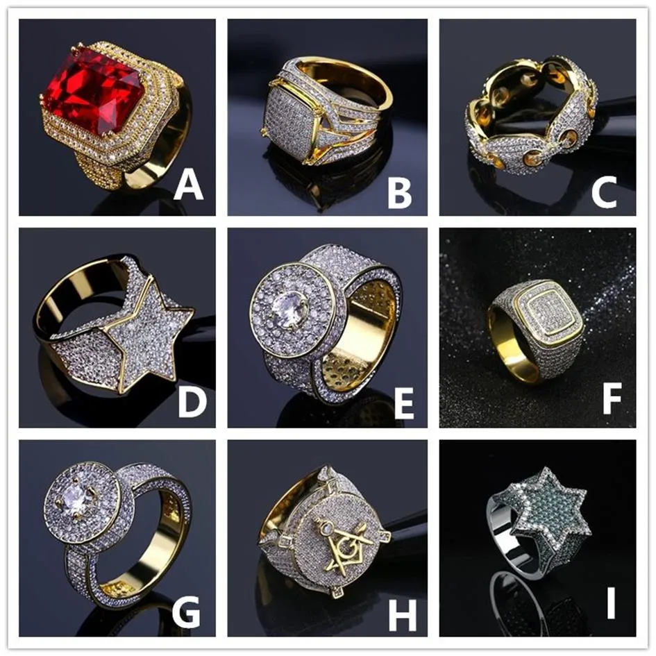 Europe and America di alta qualità Gold Ice Out Bling Cz Rings for Men Hip Hop Rapper Rings Jewelry184c