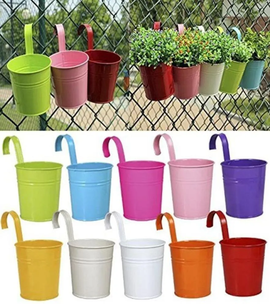 10 X Garden Metal Flower Pots Wall Hanging Bucket Herb Planter For Balcony Plants Pots Hanging Iron Flower Containers Y2007098232470