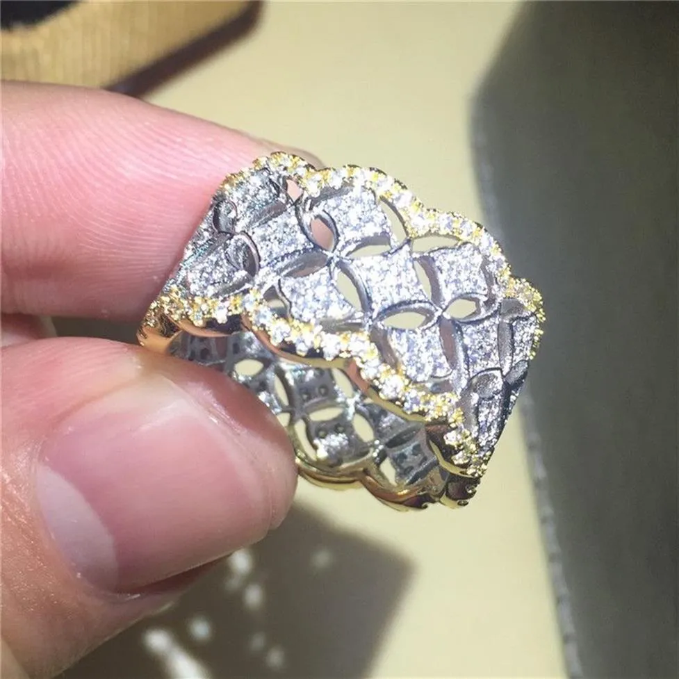 Brand Lady's Luxury 925 Silver Silver Gold rempli Pave Simulate Diamond CZ Gemstone Rings Randonnée Bague de mariage éternelle FO259Y
