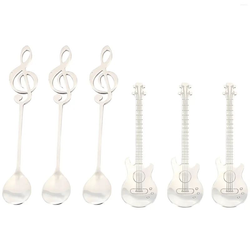 Keychains Coffee cuillères 6 Pack Cute Catepoons en acier inoxydable Notation musicale en forme (3 Music Note 3 Guitare)