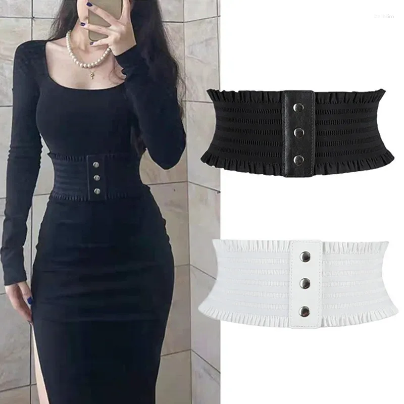 Riemen 2023 Design dames zwarte elastiek brede taillband pu lederen cummerbund dames ontwerper overjas riem vrouwen mujeres cintura