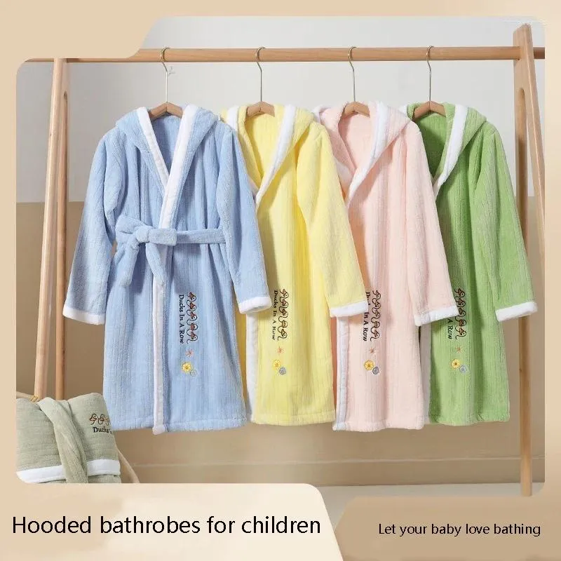 Towel Autumn And Winter Coral Fleece Bathrobes Boys Girls Absorb Water Fast-Drying Capes Can Wear Swim Dressing Gowns