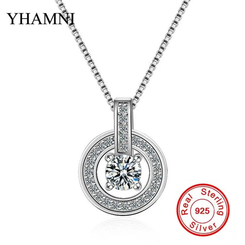 Yhamni 100% 925 Collier de pendentif en cristal rond à la mode sterling