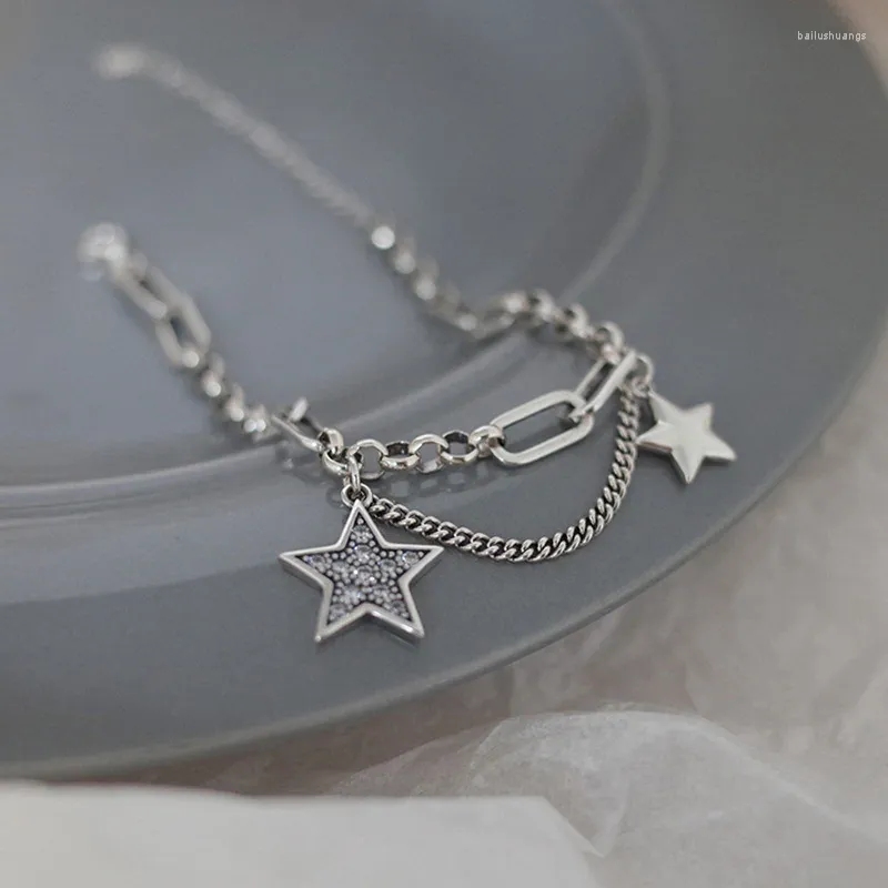 Bracelets de charme 2023 Bracelet étoile en couches de mode avec zircon pour femmes - Grunge Pentagram Silver Color Chain Y2K Jewelry