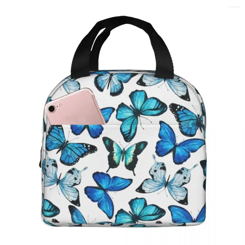 Dinnerware Butterflies Beautiful Blue Lunch Bag Insulated With Compartments Reusable Tote Handle Portable For Kids Picnic School