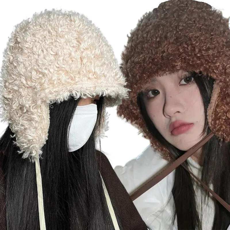 Beretti coreani lana retrò retrò cappelli da bombardiere peluche alla moda di lana alla moda di protezione auricolare auricolare per le donne arancioni.