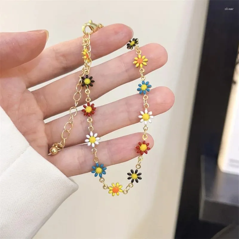 Link braccialetti 316L in acciaio inossidabile Colore cromatico Catena di fascino margherita per donne Fashion Fine Jewelry Gift SAB1278