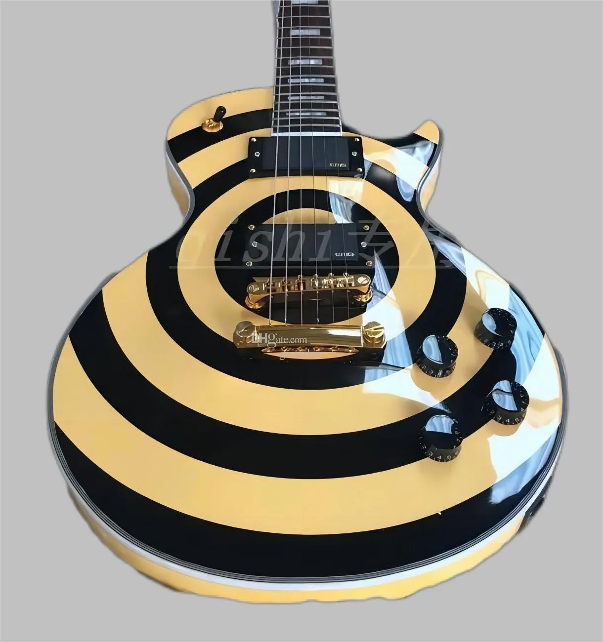 miglior Zakk Wylde bullseye Cream Chitarra elettrica nera EMG 8185 Pickup Gold Truss Rod Cover Bianco MOP Block Intarsio tastiera 369