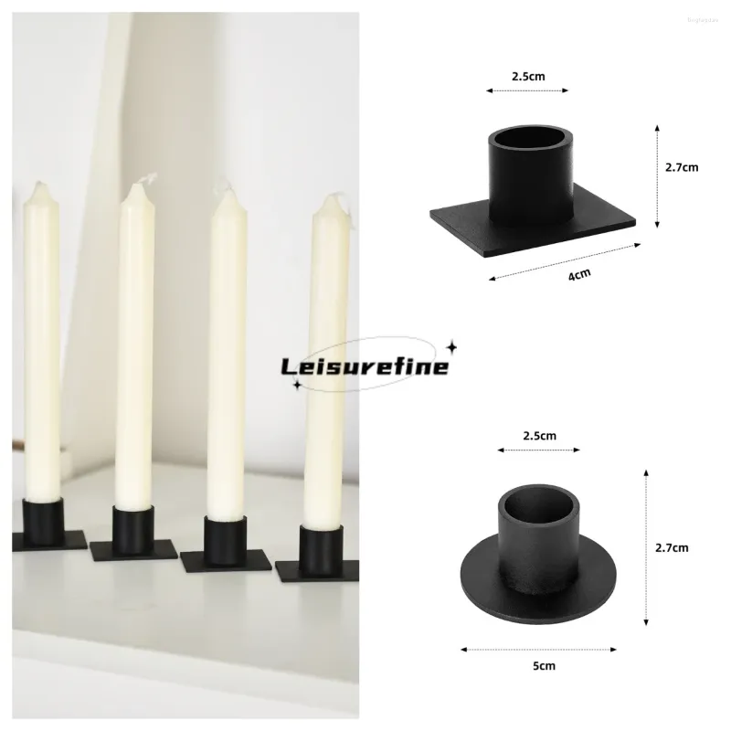 Bandlers 4pcs Round / Square Base Iron Holder Cups Simple rétro Candlestick Stand Black Decor Dinner Table Festival de mariage