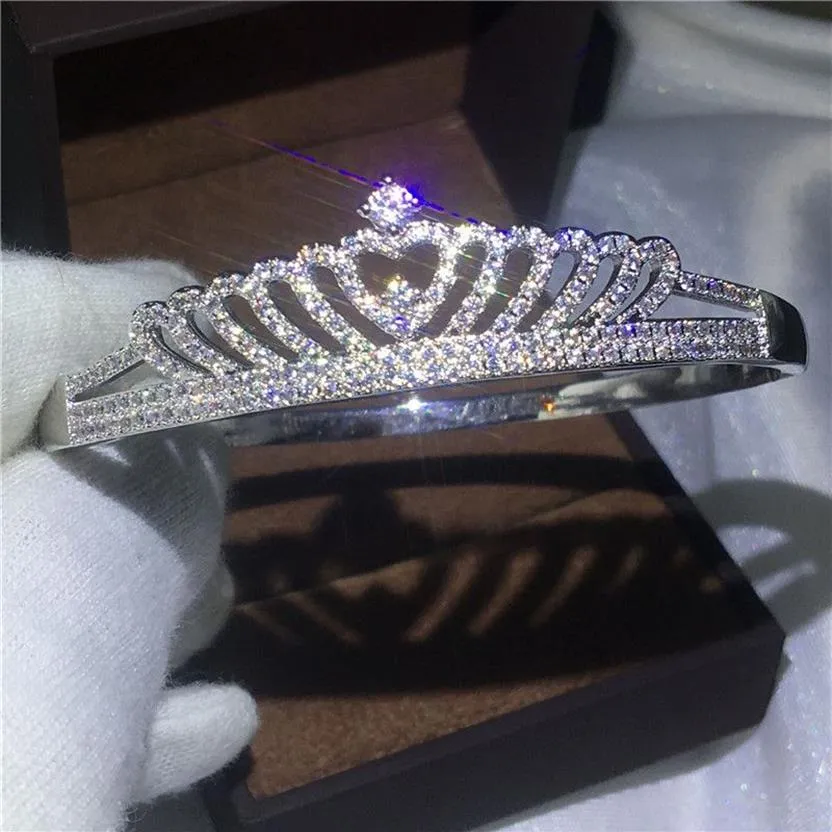 Bracelet de la couronne Vecalon Section pave 5a Zircon CZ Brangle de mariage en or blanc rempli pour femmes bijoux de mère nuptiale 283d