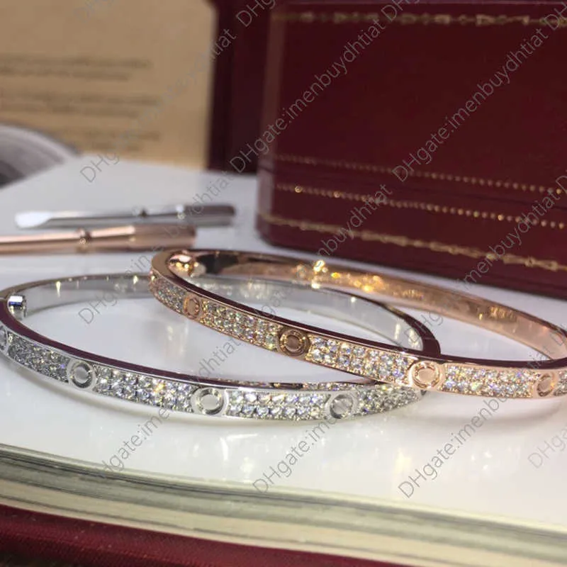 Bracelets à charme 5d7a Bracelet pour femmes Bracelet Gol Torque Bangle Double Row Diamond Luxury Bijoux Largeur de 5 mm Incrust