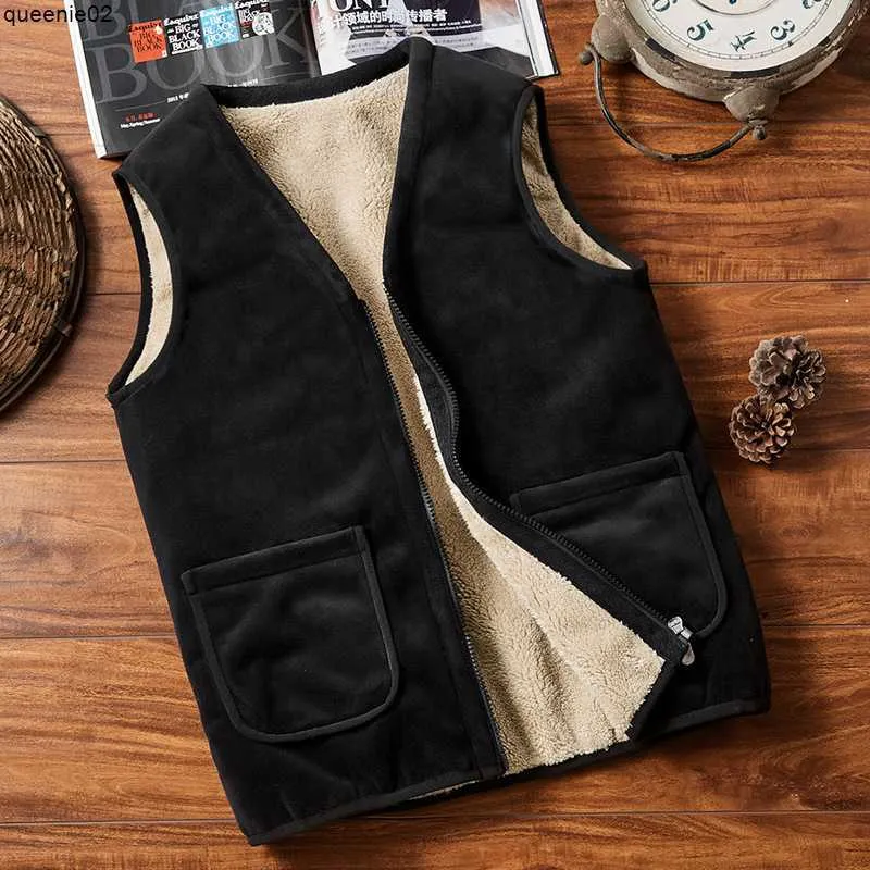 Men's Vests Middle and dad's V-neck silver fox velvet thickened lamb zipper for casual solid color multi warm vest