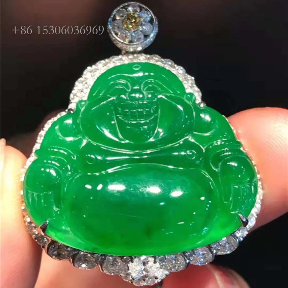 China Jade Stone Buddha Gold Jewelry High Quality Natural Ice Jadeite Charm Pendant