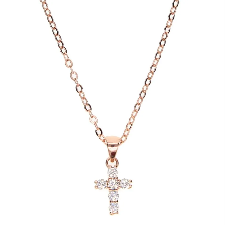 Högkvalitativ guldfylld 925 Sterling Silver Pave Tiny Cute Cross Pendant Chocker Halsband Designer Halsband för kvinnor2435