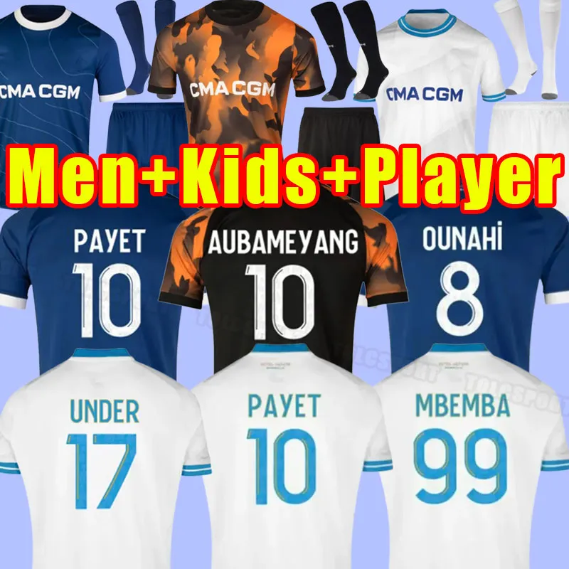 Marseilles 23 24 Soccer Jerseys Clauss Alexis 2023 2024 Om Milik Payet Maillot de Foot Benedetto Guendouzi Kamara Bakambu Football Shirt Thauvin Fans Player Men Kids