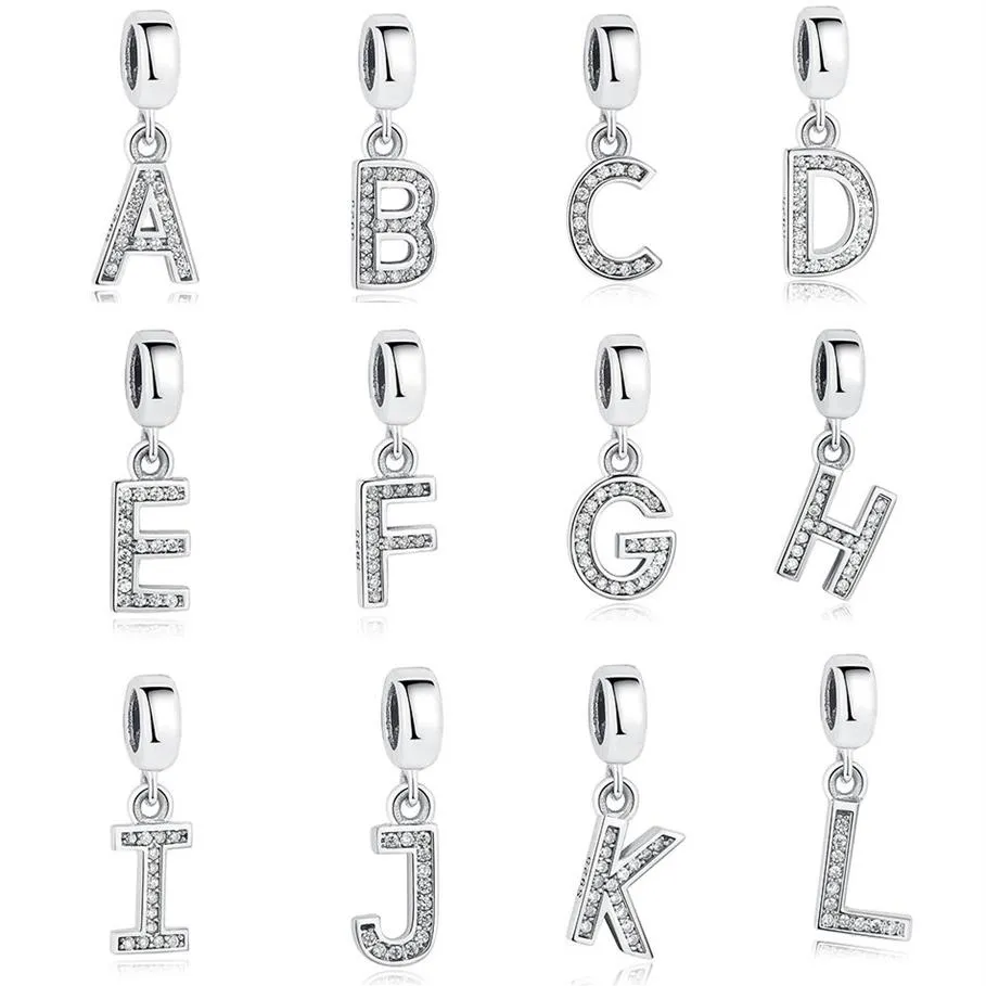 ELESHE 925 STERLING SILVER A-Z CLEAR CZ ALPHABET LETTER PENDENT CHARM FIT ORIGINAL BRACELETS DIY初期文字ネックレスQ0225255W