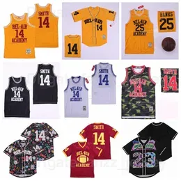 Moive The  Prince Basketball 14 Will Smith Jerseys BEL-AIR(BEL AIR)Academy Clothes TV Sitcom Breathable Team Yellow Black Red White Green Pure Cotton High/Top