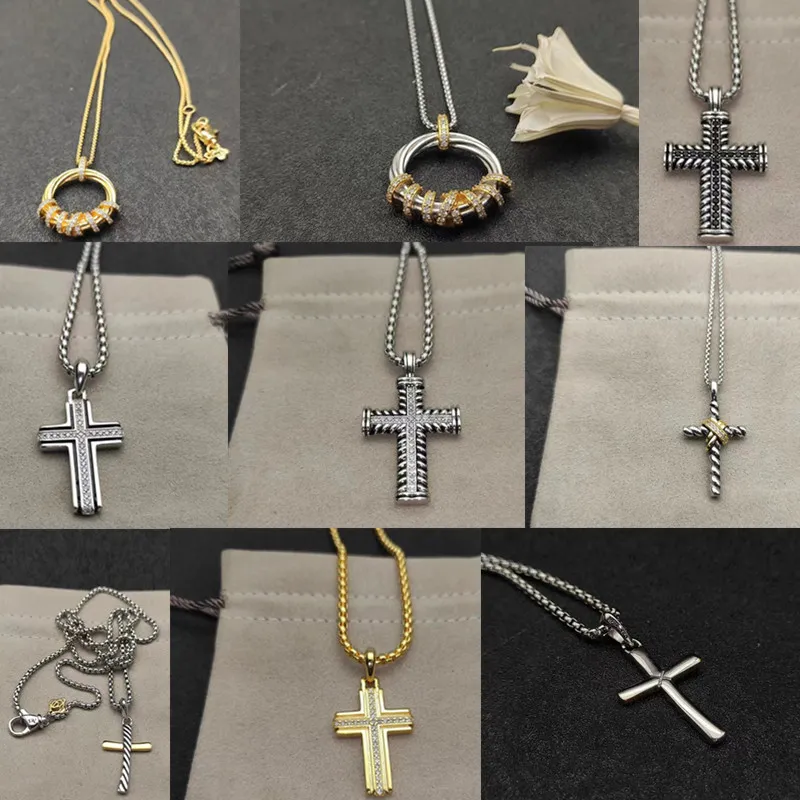 Dy 20 Style Brand Designer with Box Women Pendant Necklaces Classic Men Gold Sier Vintage Various Crosses Shape Diamond Necklace Length 50cm Gift Jewelry