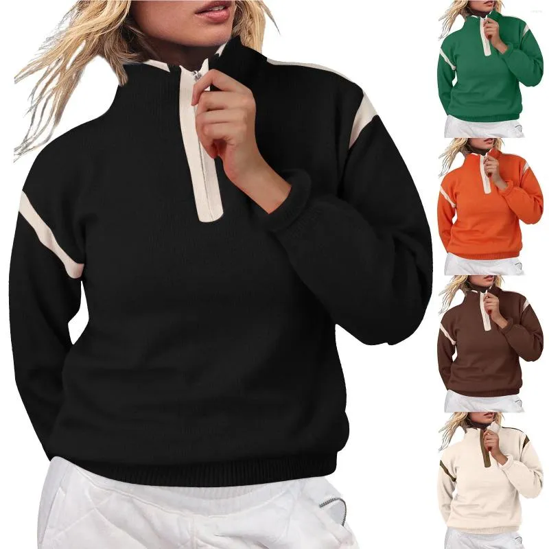 Hoodies للنساء الصوف من النوع الثقيل نصف الرمز البريدي Pullover طويلة الأكمام طويلة الحجم محصول محصول القمصان مع التاريخ للنساء