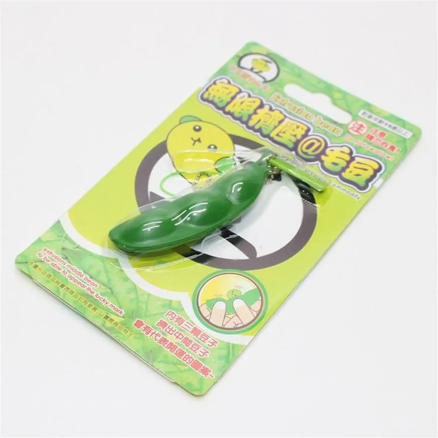 Neue kreative Extrusion Erbsenbean Sojabohnen Edamame Stress entlasten Spielzeug Keychain süße Fun Schlüsselkette Ring Paty Geschenktüte Zaubern Schmuck 3214