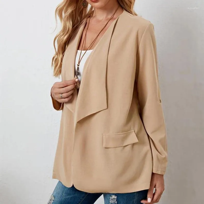 Jackets femininos 2023 Moda Vintage Sacack Vintage para mulheres casuais cáqui blazer chiffon egelant casaco pequeno cardigãs lady ladra de manga longa xl