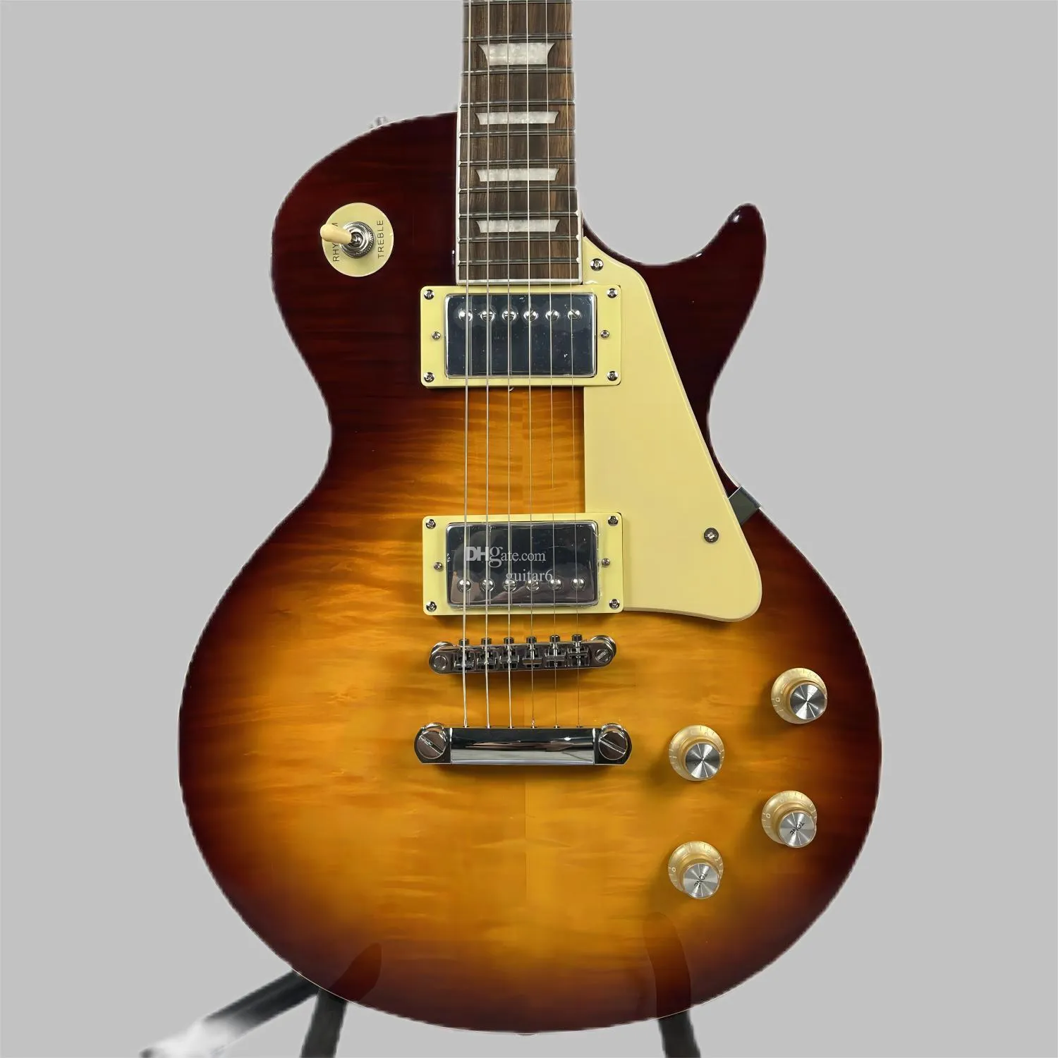 Sunset Color Electric Guitar, Flame Maple Appiazzera, Accessori hardware cromati Protezione, Factory Custom 258