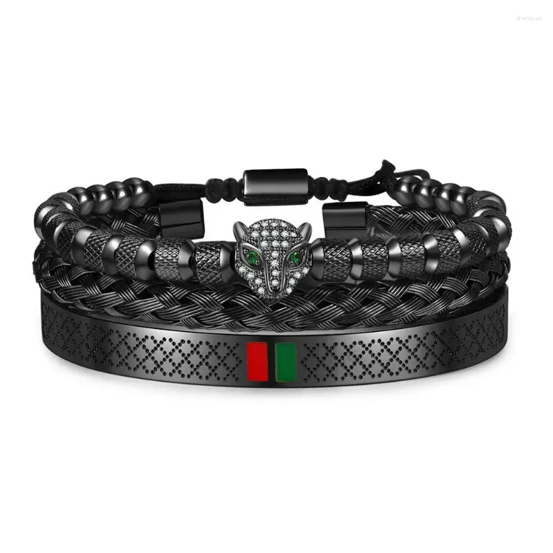 Bangle Luxury Black Braiding Braiding Ajuste Ajusta Men Pavimento CZ CABEÇA CABEÇA VERMELHO VERMELHO JOIXAS DE AÇO ANTERANTE ANTECIMENTE