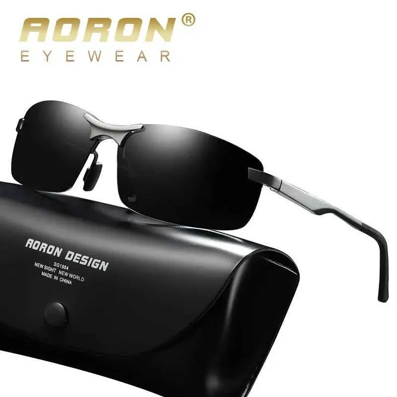 Aoron semi-rimless mens polariserade solglasögon förare solglasögon män, aluminium magnesium ram solglasögon UV-skydd