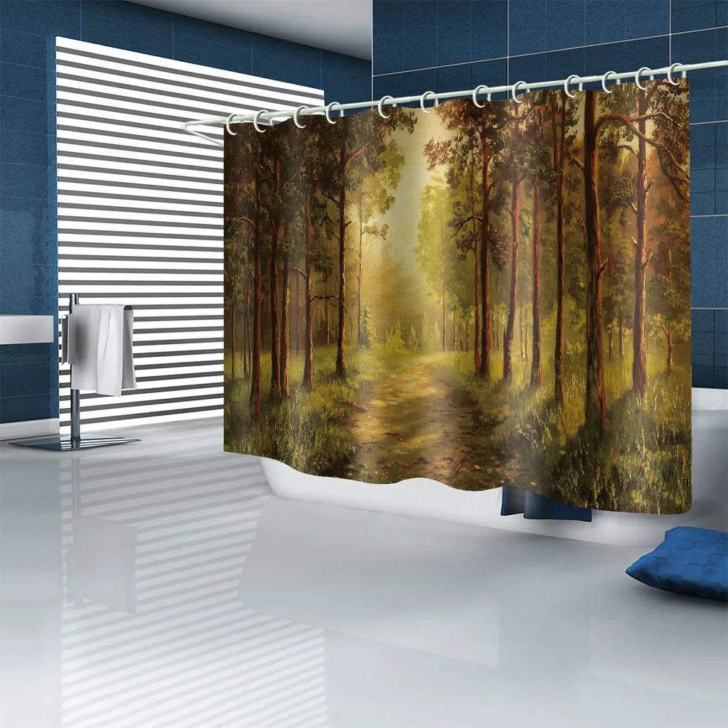 사진 3D 샤워 커튼 방수 욕실 커튼 선샤인 숲 커튼 3D 프린팅 현대 패션 홈 장식