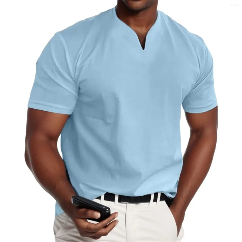 Herr t-skjortor solid färgskjorta v-hals t-shirts mode tunna toppar mjuka för män andas gata dagkläder dagkläder ropa hombre