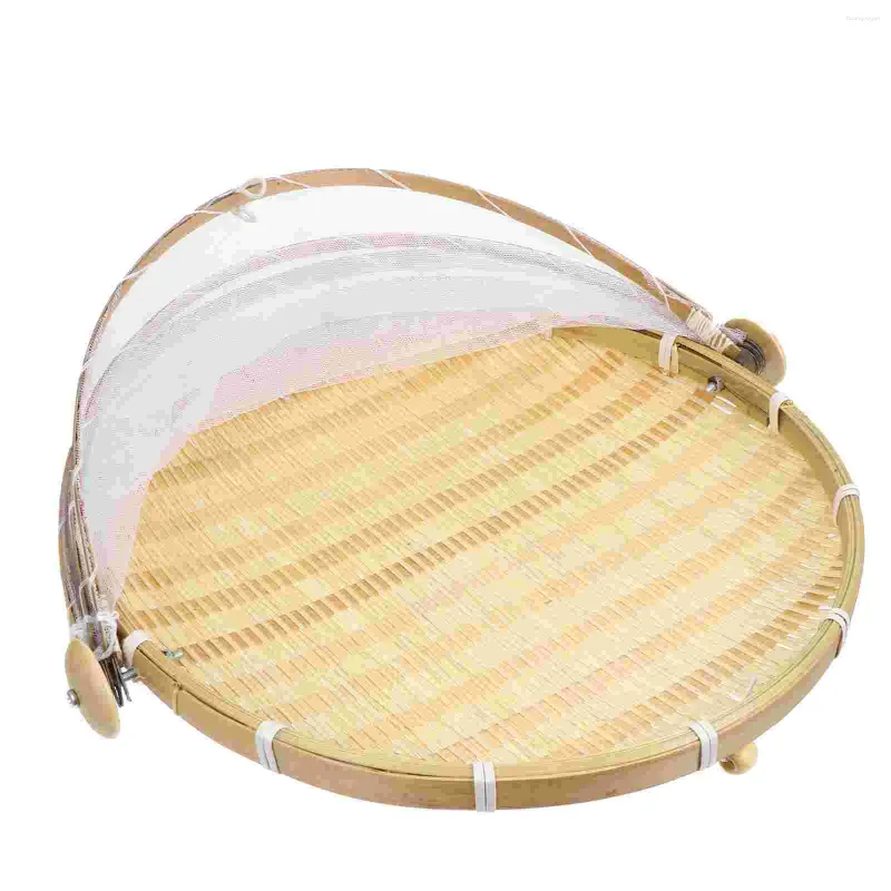 Dinnerware Sets Bamboo Dustproof Basket Woven Pastoral Style Container Tent Storage Holder Fruit Tray Picnic Handmade