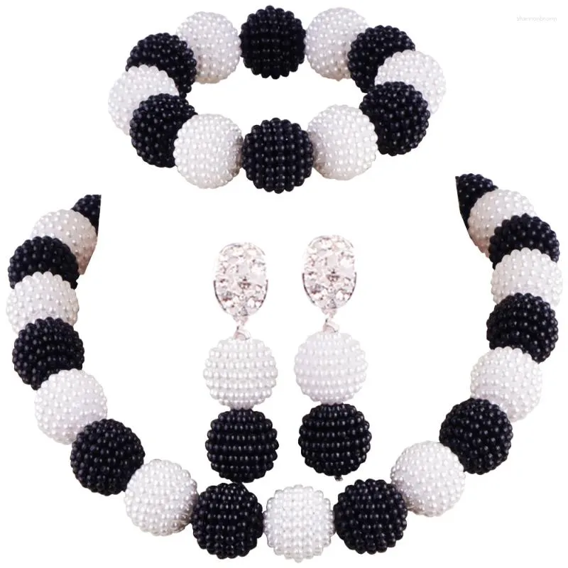 Boucles d'oreilles de collier Set Black Fashion Fashion African Perles Bijoux Simulated Pearl
