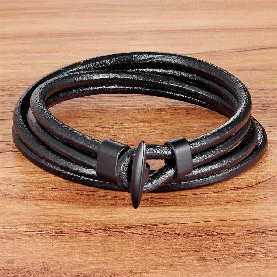 Top 2019 Fashion Hook Leather Bracelets For Men Popular Boys Knight Courage Bandage Charm Black Anchor Bracelets X0706305K