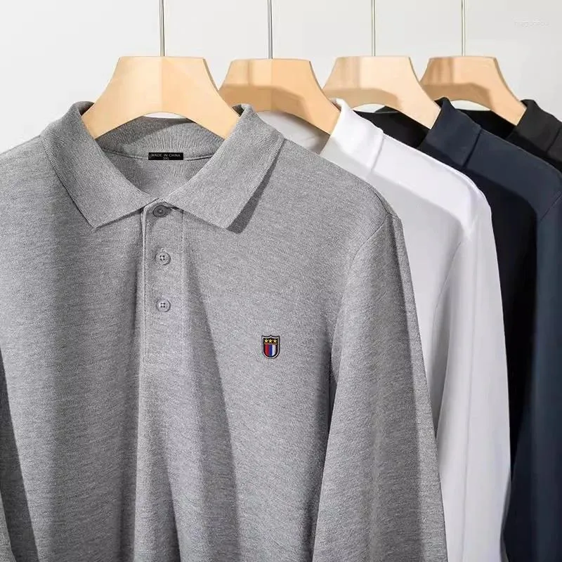 Polos da uomo Polon Polo Shirt a manica lunga Hombre Maglietta in giro per bavaglio Tops maschi di alta qualità Autunno