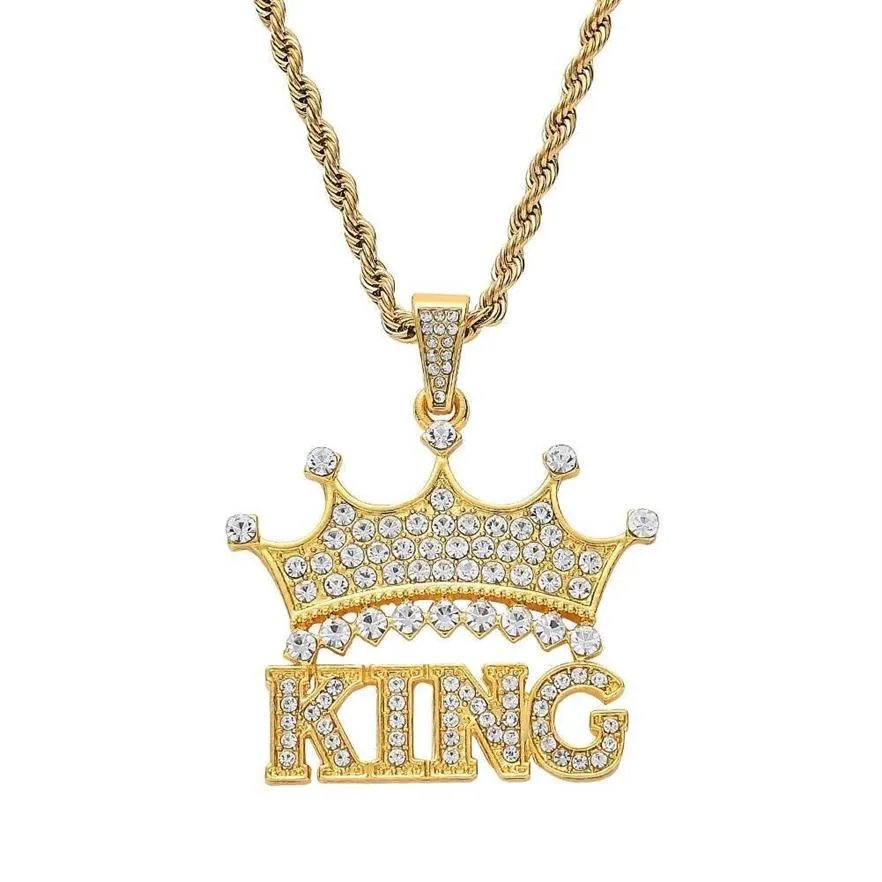 Mode-kroon King Diamonds Pendant kettingen voor mannen Women Luxe letters Hangers Legering Rhinestone Chain Ketting Goud Silver JE250V