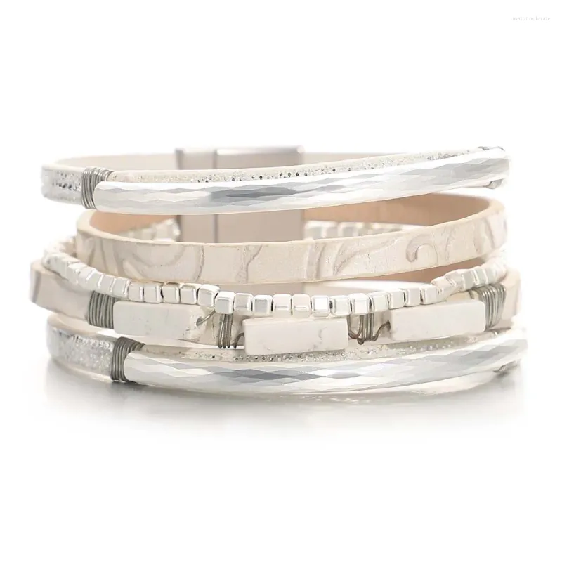 Bracelets de charme Amorcome Boho Wrap pour femmes pierres naturelles tube en métal incurvé en cuir multicouche cadeaux d'anniversaire bijoux