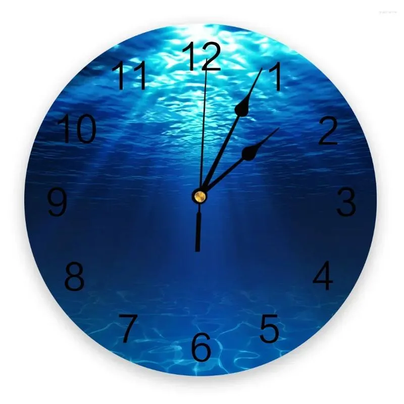 Horloges murales Clear Deep Blue Sea 3D Clock Modern Design Farmhouse décor Cuisine Vintage PVC Round Living Room Decoration