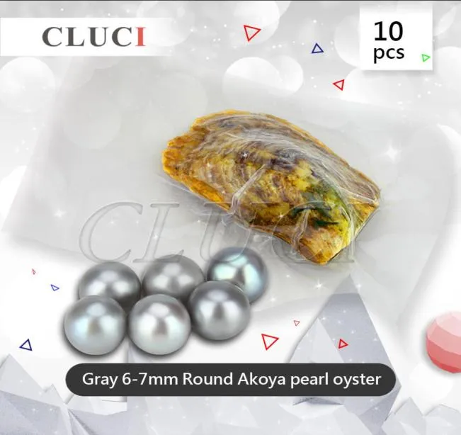 CLUCI 10pcs gray VacuumPacked 67mm Round Akoya Pearls in Oyster Silver colors saltwater Pearl Oysters WP087SB T2005074608332