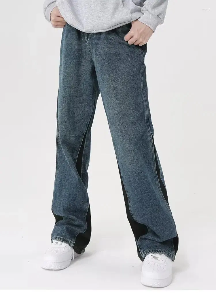 Męskie spodnie dżinsowe Spring 2023 Casualne spodnie luźne szerokie nogę prosta koreańska moda w stylu kieszonkowym ubranie Hip Hop