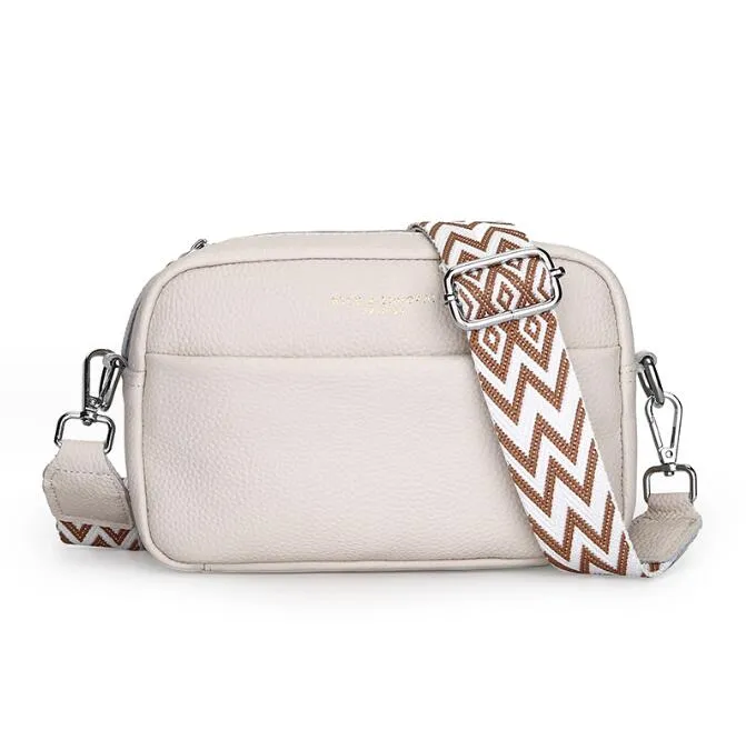 Bolso Bandolera De Cuero Napa Genuino Para Mujer - Hecho A Mano - Tamaño 30x11x25 Cm - Color Gris - Compartimentos Con Cremallera
