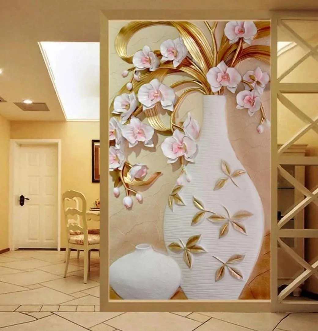 Aangepaste muurschildering 3D reliëf bloem vaas ingang corridor po moderne ontwerpen home decor zelfklevende wallpapers woonkamer3026058