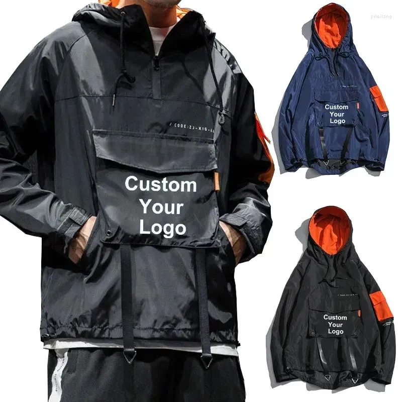 Mens Jackets Custom Your Logo Outdoor Jacket Pullover Hooded Waterproof Lightweight Windbreaker Big Pocket Harajuku Male Outerwear From 21 08 DHgate