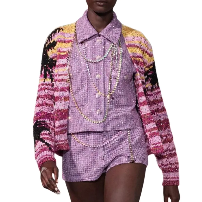 24 FW Женские свитера вязают дизайнерские топы, многоцветные кардиганские бренды дизайнерские дизайнерские рубашки высокого класса эластичности кнопки
