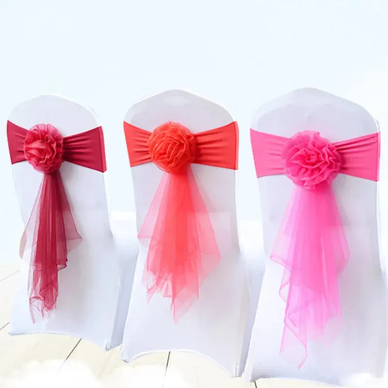 10PCS50PCS Stretch Organza stoel Sashes Elastische Spandex Bow Band Party Wedding Decoratie Ribbon Sash 231222